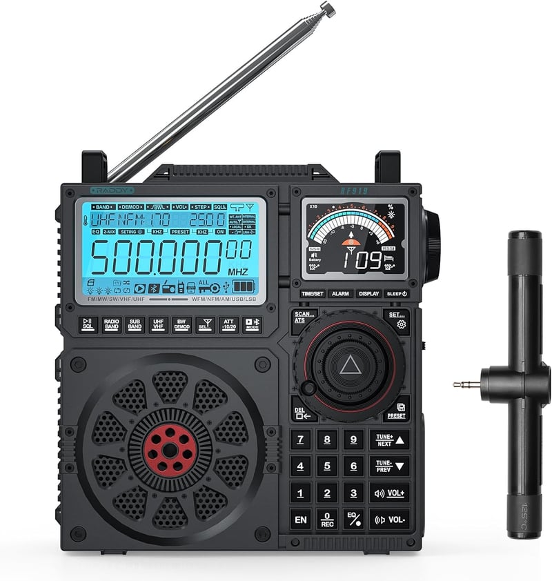 Raddy RF919 világvevő rádió SSB/AM/FM/VHF/UHF/AIR/CB, antennatuner, 5000 mAh akkumulátor