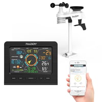 WiFi meteorologická stanica Radioddity Raddy WF-100C Lite s vonkajším senzorom, profesionálna meteorologická stanica 14-v-1, 10-palcový farebný displej, anemometer a zrážkomer, teplomer, barometer 1