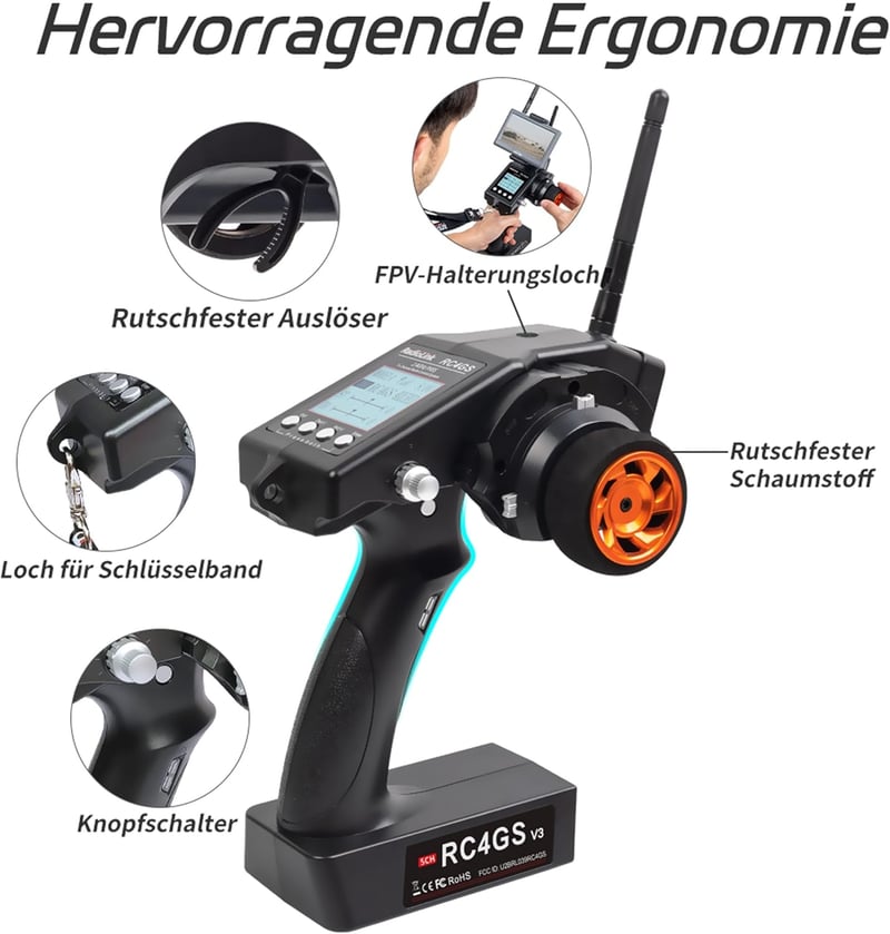 Radiolink RC4GS V3 5 csatornás távirányító giroszkóppal 2.4GHz autóhoz drónhoz