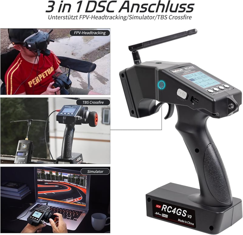 Radiolink RC4GS V3 5 csatornás távirányító giroszkóppal 2.4GHz autóhoz drónhoz