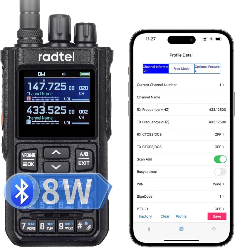 Radtel RT-900 8W többsávos amatőr rádió 256 csatornás VHF/UHF walkie talkie