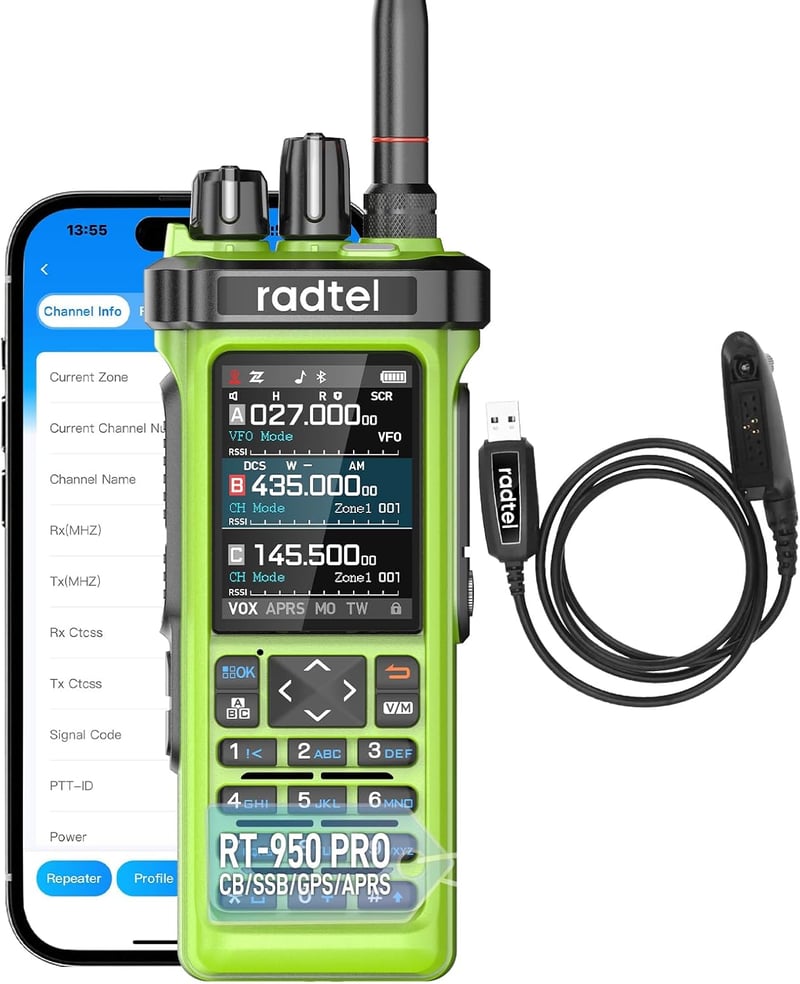 Radtel RT-950 PRO amatőr rádió GPS/APRS 10W walkie talkie zöld + programozó kábel