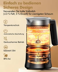 Rafow 5 az 1-ben elektromos tejhabosító 350ml, automata tejgőzölő forró és hideg tejhez 7