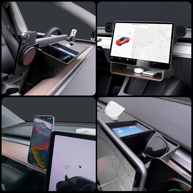 RAGZAN Tesla Model 3/Y Középkonzol Rendszerező - Mágneses Tárolódoboz Műszerfal Alá, Zsebkendőtartóval, Telefontartóval 2017-2024 Modellekhe