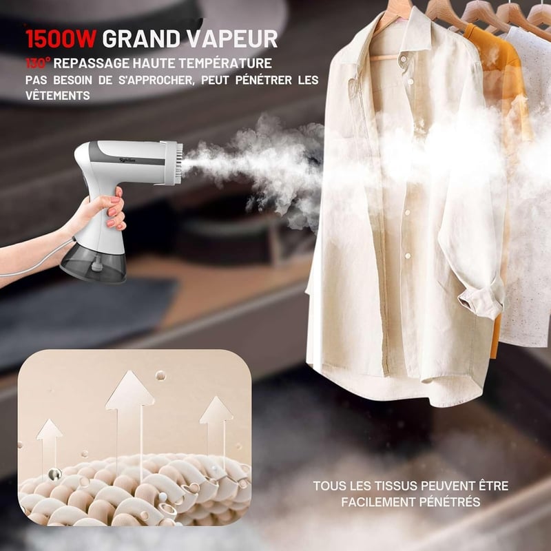 Rahilias Függőleges Kézi Ruhagőzölő - 1500W Gyors Gőzölő Ingekhez - Hordozható Automata Gőzvasaló Kábellel - 350ml Fehér