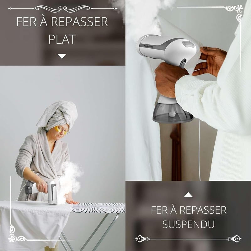 Rahilias Függőleges Kézi Ruhagőzölő - 1500W Gyors Gőzölő Ingekhez - Hordozható Automata Gőzvasaló Kábellel - 350ml Fehér