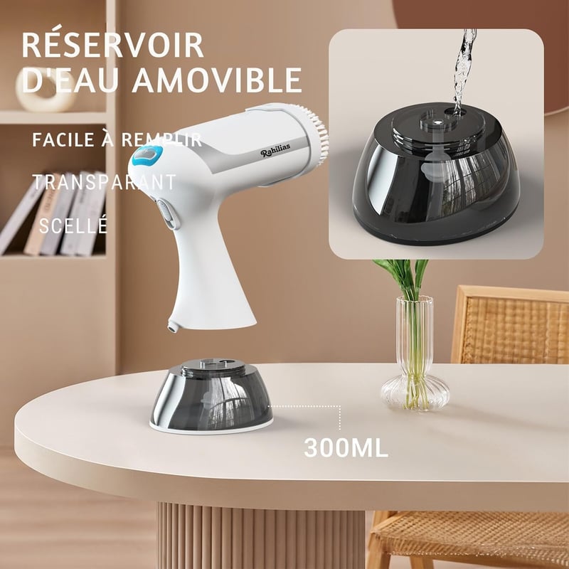 Rahilias Függőleges Kézi Ruhagőzölő - 1500W Gyors Gőzölő Ingekhez - Hordozható Automata Gőzvasaló Kábellel - 350ml Fehér