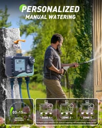Programator de irigații RAINPOINT cu 3 ieșiri, conexiuni din alamă, temporizator cu ecran LCD mare, sistem automat de irigare pentru grădină cu senzor de ploaie 6