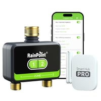 Programator de irigații WiFi RAINPOINT cu 2 ieșiri, cu intrare și ieșire din cupru, temporizator automat pentru irigarea grădinii cu control prin aplicație și voce, sistem de irigare WLAN pentru seră și grădină 1