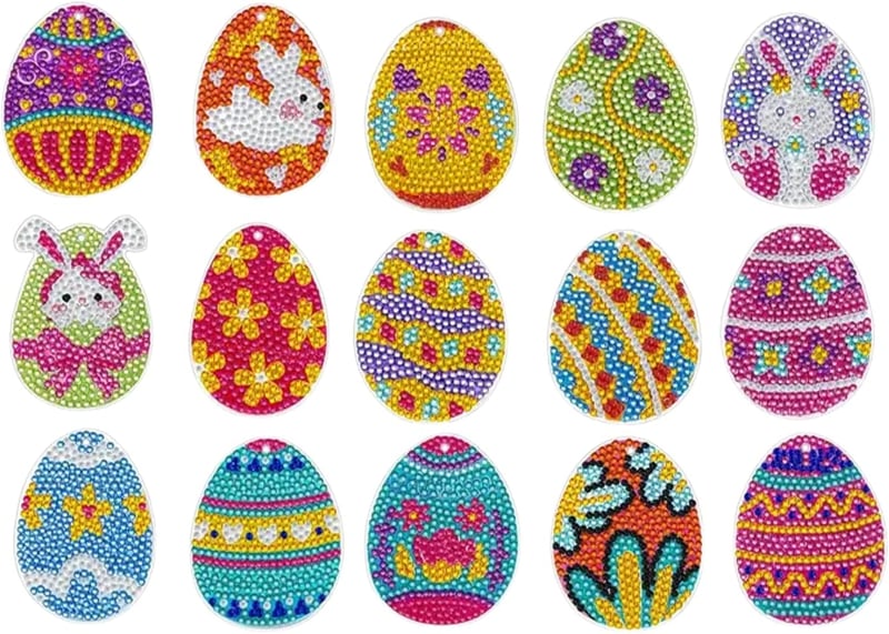 Rainway 15 darabos Diamond Painting Húsvéti Tojás Szett, Kulcstartó Medál DIY Gyémánt Festés
