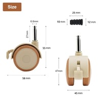 Rairsky 4 db 50 mm forgó bútor kerék fékkel, gumírozott cserépkerekű görgő kemény padlóra, kiságyhoz, zajmentes bútor görgő 2