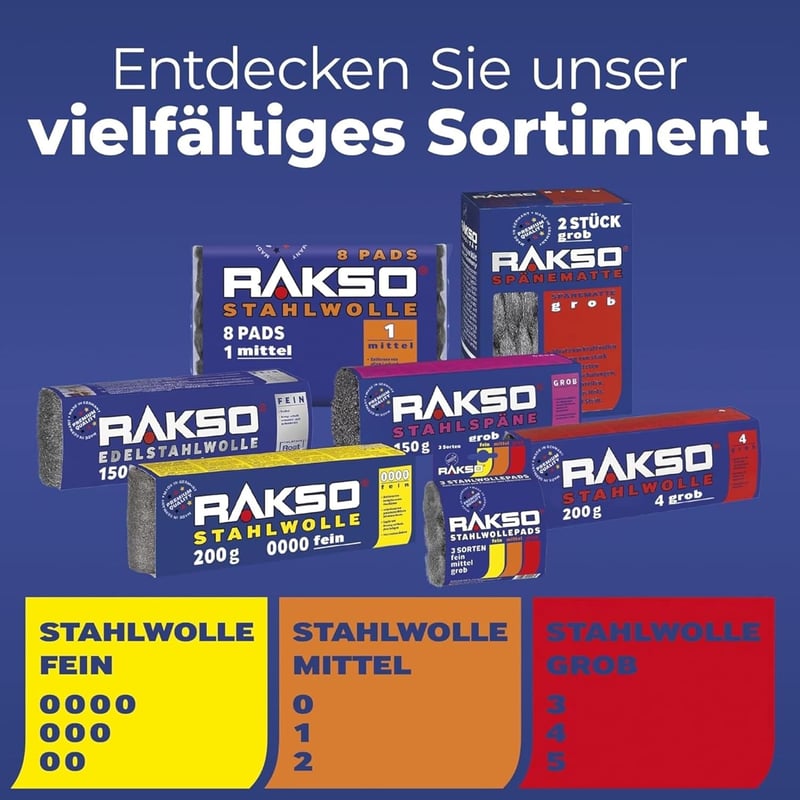 RAKSO Acélgyapot Extra Finom 0000 200g Polírozáshoz Réz Sárgaréz Üveg Tisztításához