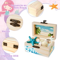 RAKUTE Mini drvena škrinja za blago s poklopcem, 9x5,5x5,2 cm, 8 komada za bojanje i s dijamantnim naljepnicama, za gusarsku zabavu i dječji rođendan, kreativni DIY set 4