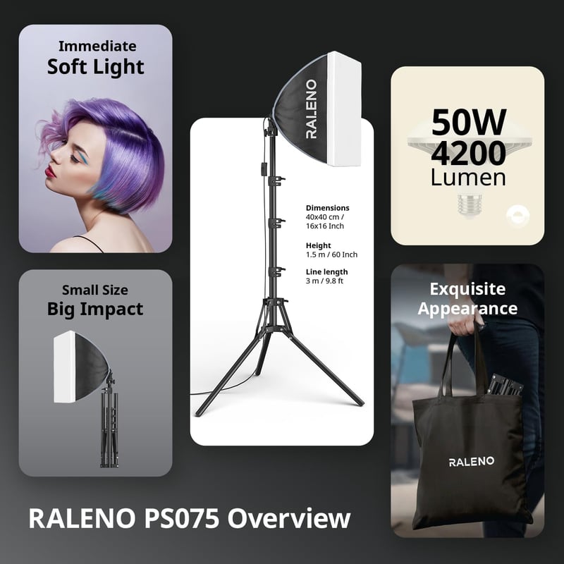 RALENO 40x40 cm Softbox Fotó Stúdió Szett LED Lámpával és Állvánnyal Portré Videózáshoz