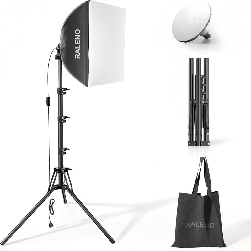 RALENO 40x40 cm Softbox Fotó Stúdió Szett LED Lámpával és Állvánnyal Portré Videózáshoz