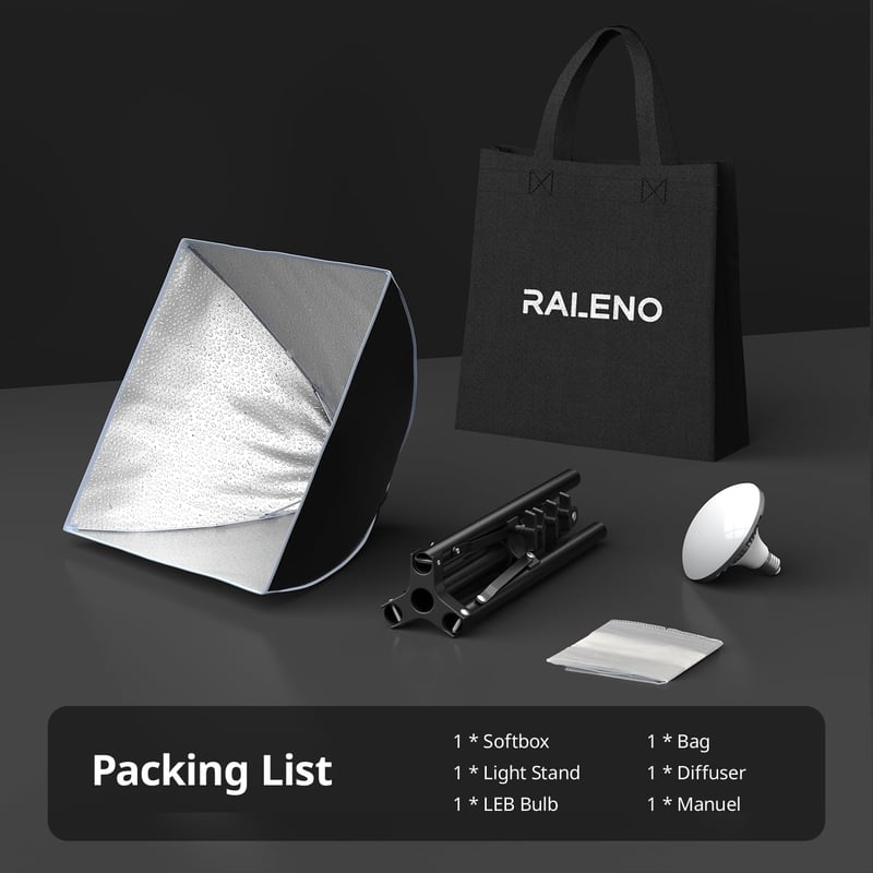 RALENO 40x40 cm Softbox Fotó Stúdió Szett LED Lámpával és Állvánnyal Portré Videózáshoz