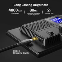 RALENO LED videólámpa beépített akkumulátorral, 3200K-5600K, CRI95+, LCD kijelző 6