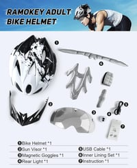 Cyklistická prilba RaMokey pre dospelých s LED svetlom a magnetickými okuliarmi, 18 vetracími otvormi, mestská cyklistická prilba, 57-62 cm 7