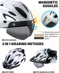 Cyklistická prilba RaMokey pre dospelých s LED svetlom a magnetickými okuliarmi, 18 vetracími otvormi, mestská cyklistická prilba, 57-62 cm 2