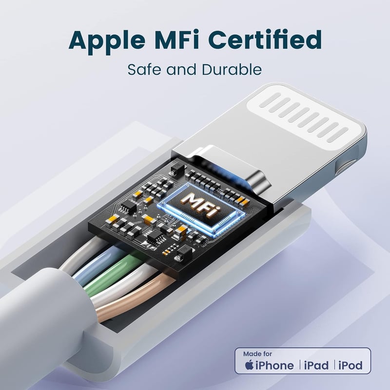 RAMPOW iPhone Lightning Kábel 2m+2m Szett, MFi Tanúsított Gyorstöltő Adatkábel iPhone 14/13/12/11/X/8/7, iPad, Airpods Készülékekhez, Fehér