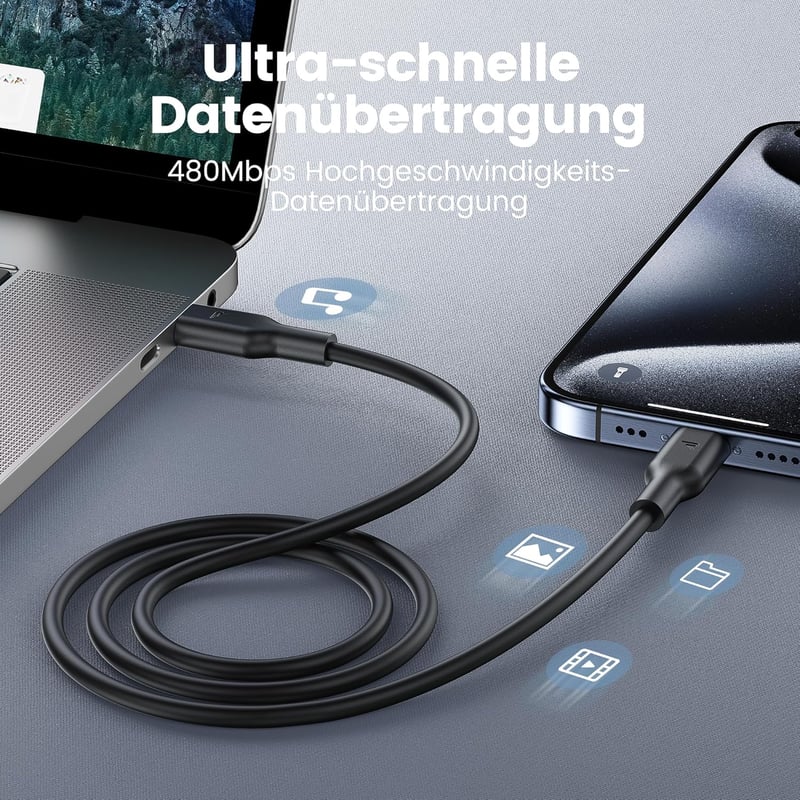 RAMPOW USB-C Gyorstöltő Kábel 4 db iPhone 16/15 MacBook Kompatibilis 1m
