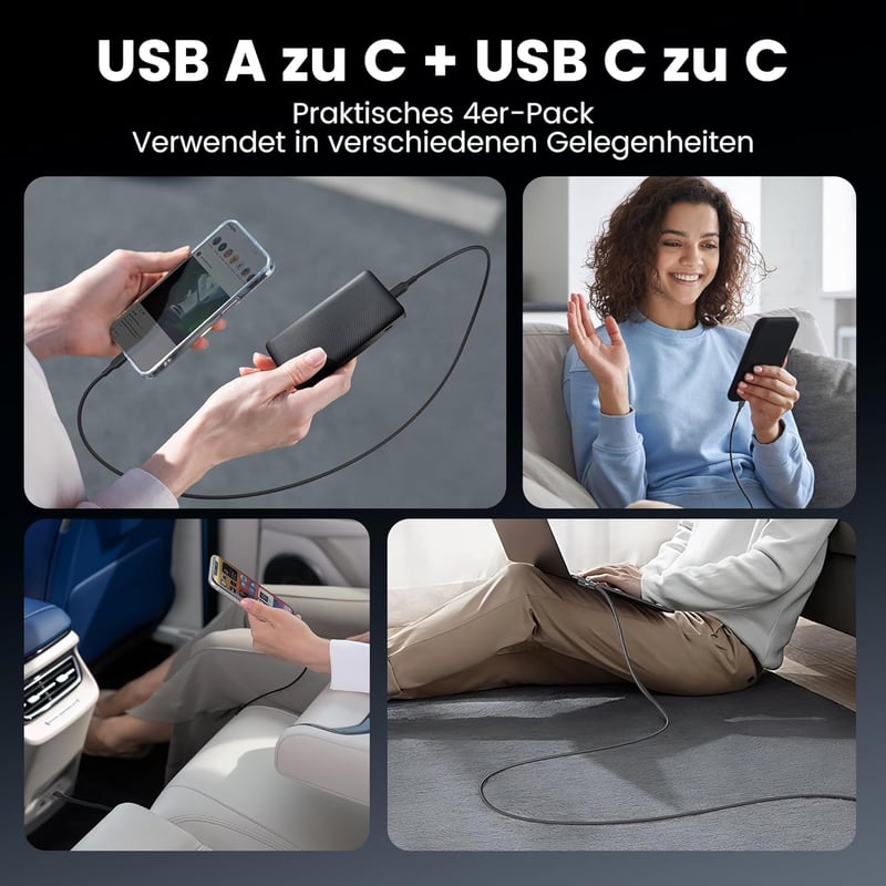 RAMPOW USB-C Gyorstöltő Kábel 4 db iPhone 16/15 MacBook Kompatibilis 1m