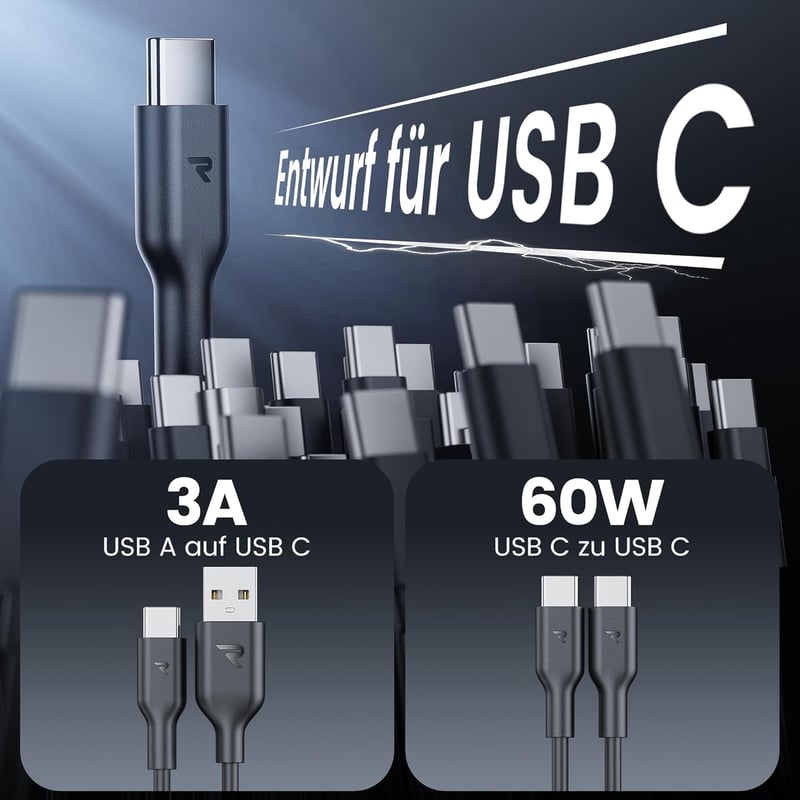 RAMPOW USB-C Gyorstöltő Kábel 4 db iPhone 16/15 MacBook Kompatibilis 1m
