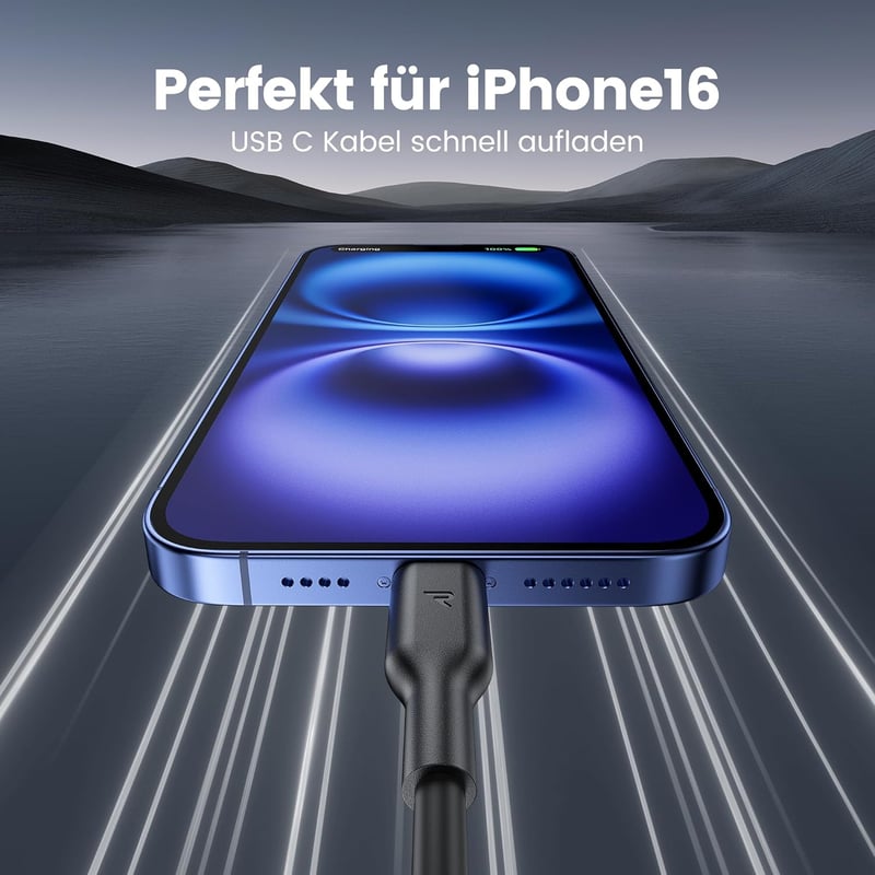 RAMPOW USB-C Gyorstöltő Kábel 4 db iPhone 16/15 MacBook Kompatibilis 1m