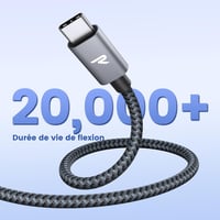 RAMPOW USB-C kábel 100W 2m+2m E-Mark chip nylon iPhone 15 MacBook Samsung szürke 6