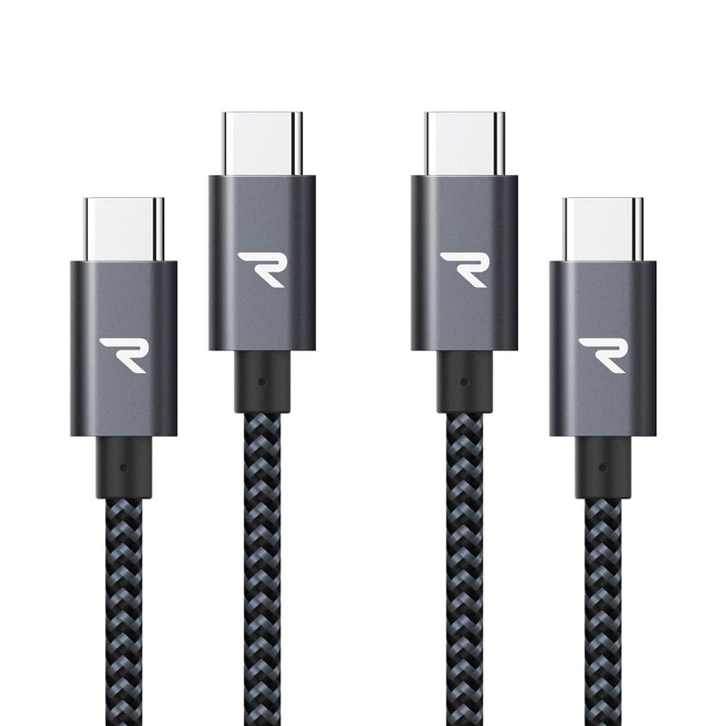 RAMPOW USB-C kábel 100W 2m+2m E-Mark chip nylon iPhone 15 MacBook Samsung szürke
