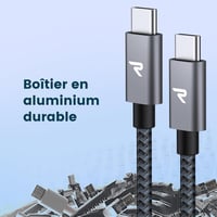 RAMPOW USB-C kábel 100W 2m+2m E-Mark chip nylon iPhone 15 MacBook Samsung szürke 5