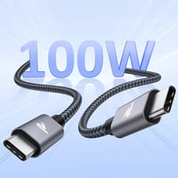 RAMPOW USB-C kábel 100W 2m+2m E-Mark chip nylon iPhone 15 MacBook Samsung szürke 4