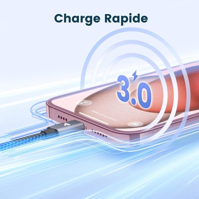 RAMPOW USB-C kábel 100W, iPhone 15 gyorstöltő, MacBook Pro/Air, Samsung Galaxy S23/S22/S21, iPad Pro - 1m szürke