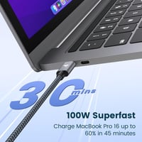 RAMPOW USB-C kábel 100W, iPhone 15 gyorstöltő, MacBook Pro/Air, Samsung Galaxy S23/S22/S21, iPad Pro - 1m szürke 2