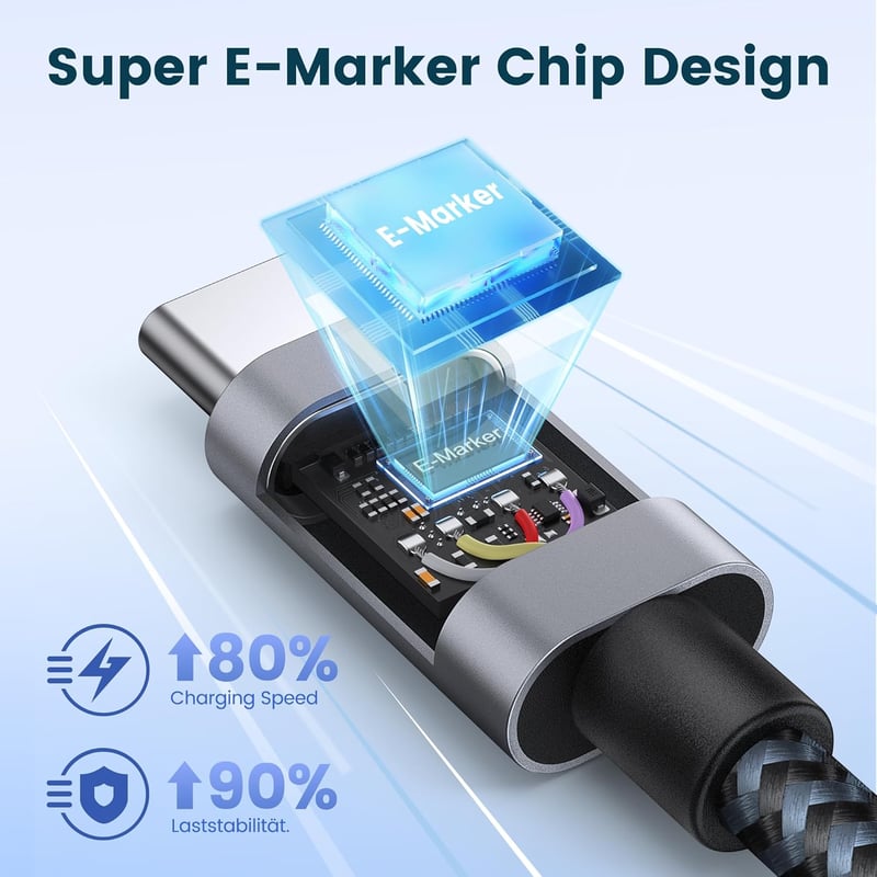 RAMPOW USB-C kábel 100W, iPhone 15 gyorstöltő, MacBook Pro/Air, Samsung Galaxy S23/S22/S21, iPad Pro - 1m szürke