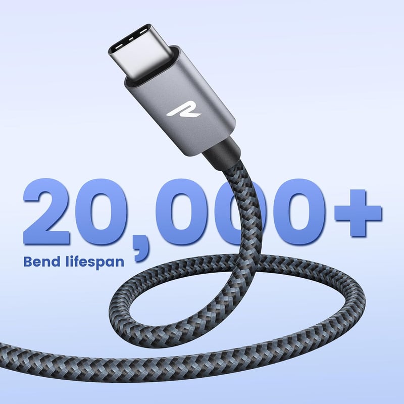 RAMPOW USB-C kábel 100W, iPhone 15 gyorstöltő, MacBook Pro/Air, Samsung Galaxy S23/S22/S21, iPad Pro - 1m szürke