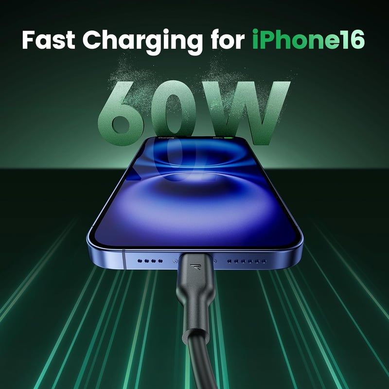 RAMPOW USB-C kábel 1m 4db 60W gyors töltés iPhone 16/15 Samsung iPad Xiaomi