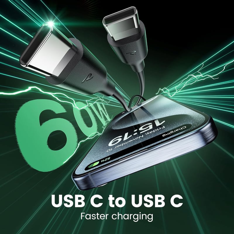 RAMPOW USB-C kábel 1m 4db 60W gyors töltés iPhone 16/15 Samsung iPad Xiaomi