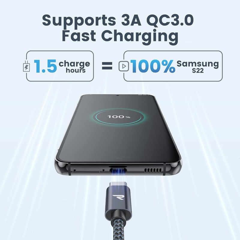 RAMPOW USB-C kábel 3 darabos szett 1m+2m+3m iPhone 15 gyorstöltéshez
