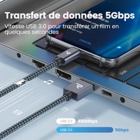 RAMPOW USB-C kábel 3A gyorstöltés QC3.0 nylon fonott iPhone 15 kompatibilis 4
