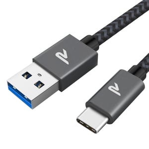 RAMPOW USB-C kábel 3A QC3.0 gyorstöltés, nylon fonott - 1 m
