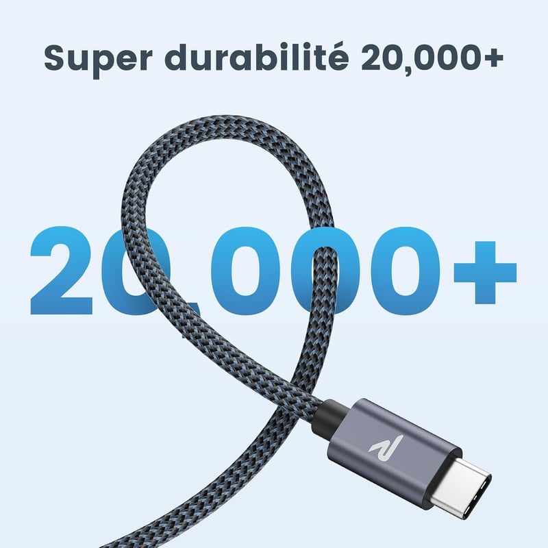 RAMPOW USB-C kábel 3A gyorstöltés QC3.0 nylon fonott iPhone 15 kompatibilis
