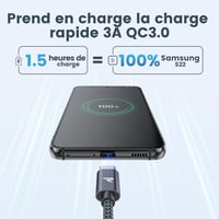 RAMPOW USB-C kábel 3A gyorstöltés QC3.0 nylon fonott iPhone 15 kompatibilis 2
