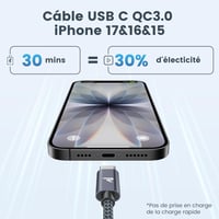 RAMPOW USB-C kábel 3A gyorstöltés QC3.0 nylon fonott iPhone 15 kompatibilis 3