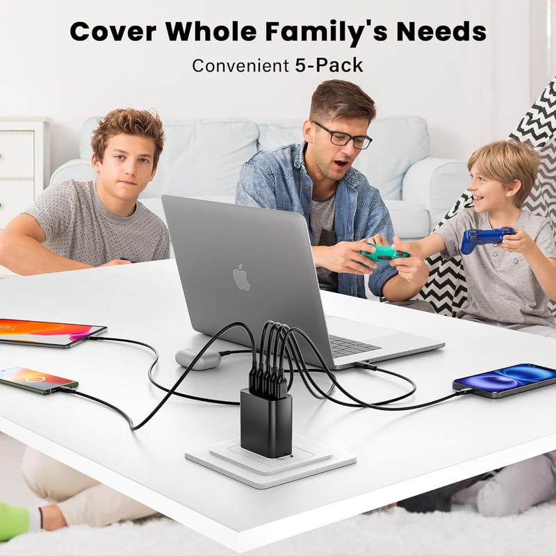 RAMPOW USB-C kábel 5 db 1m gyorstöltés iPhone 16 15 Samsung S23 S22