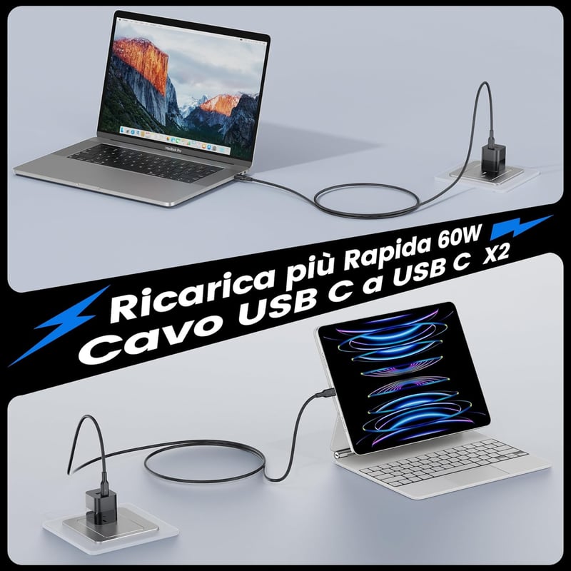 RAMPOW USB Type-C Kábel 4 db, 1m+1m USB A-C és USB C-C 60W töltés