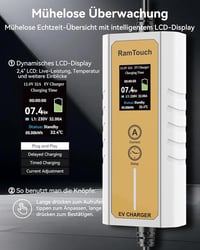 RamTouch 3,7 kW elektromos autó töltő Type 2 CEE 6,5m kábellel 3