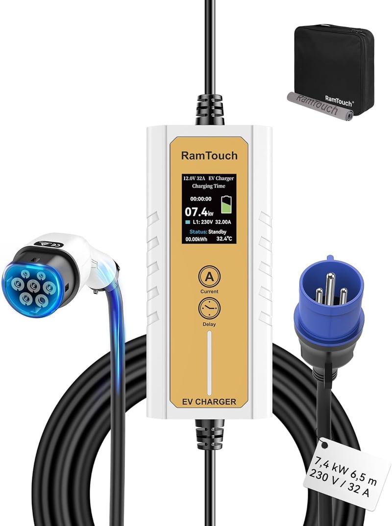 RamTouch 3,7 kW elektromos autó töltő Type 2 CEE 6,5m kábellel