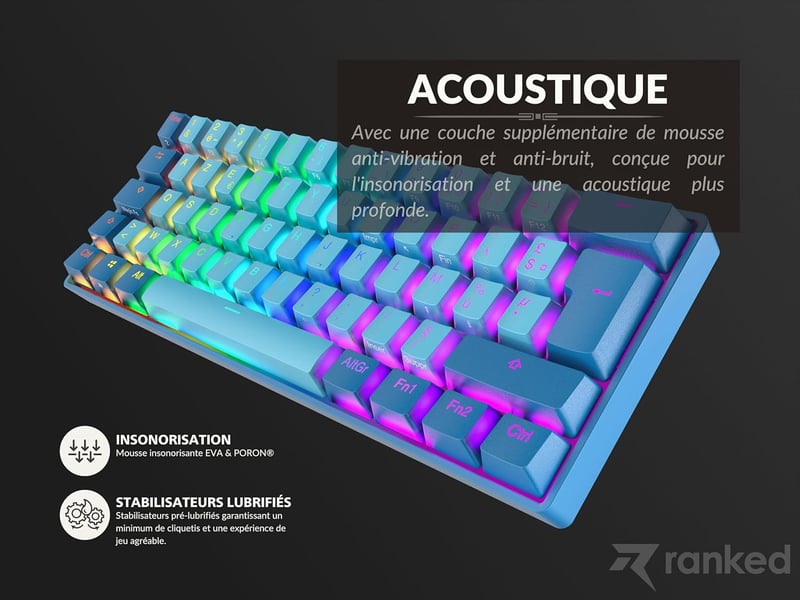 Ranked S60 Supernova 60% Mechanikus Gamer Billentyűzet RGB, Hotswap, AZERTY, Gateron Yellow