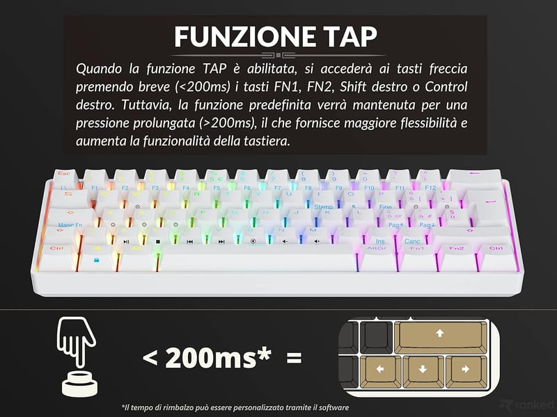 Ranked S60 Supernova 60% Mechanikus Gamer Billentyűzet RGB Világítás Hotswap Olasz Kiosztás Fehér
